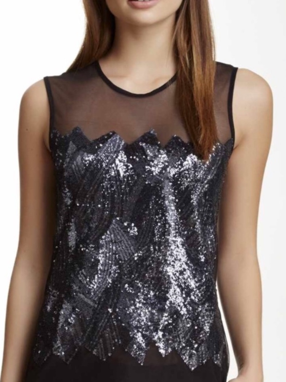 NWT BCBGMaxAzria Jalen Size XS Sequin Top in Gunmetal